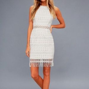KENNA WHITE CROCHET LACE SLEEVELESS BODYCON DRESS